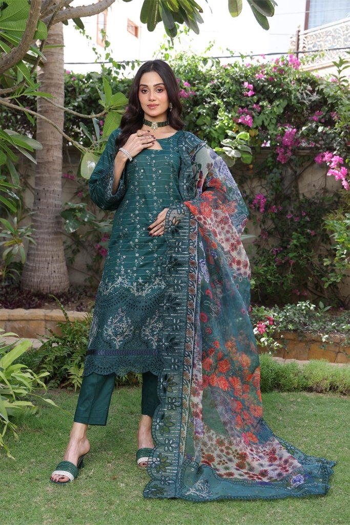 BUNAI VOL-02 Unstitched Embroidered Doriya Fancy Dobby Lawn With Fancy Duppata BUN-001