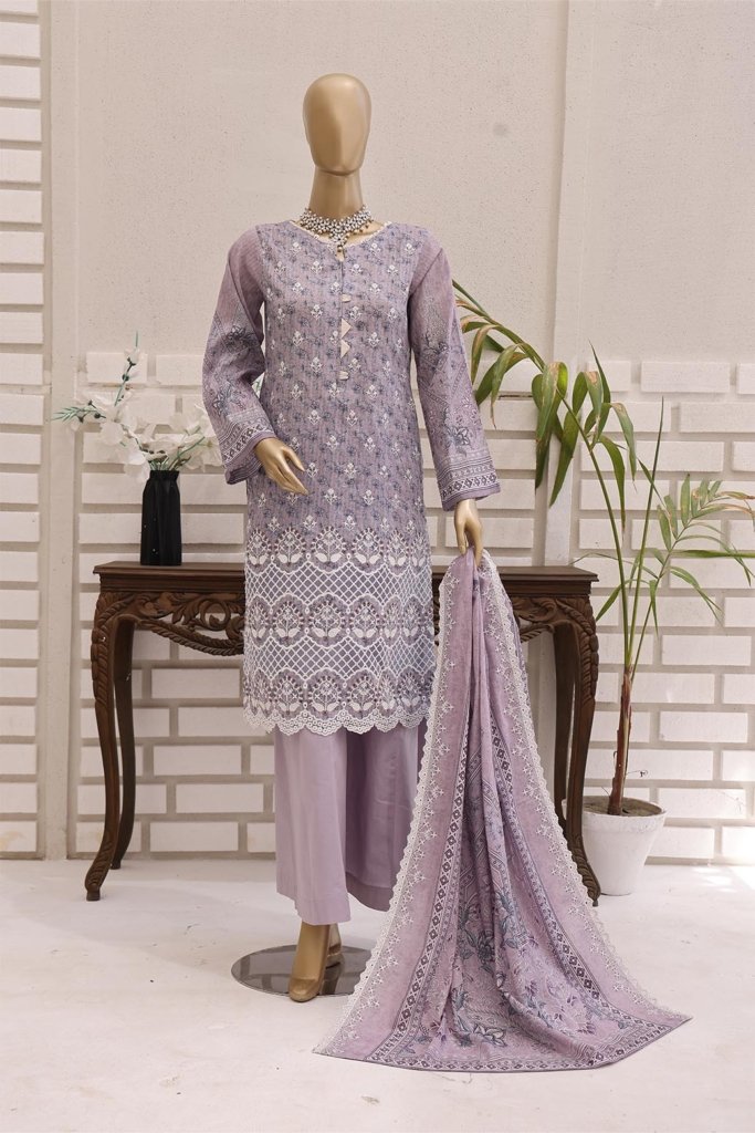 Pearl White Vol-2 Unstitched Digital Printed Lawn With Embroidered Front & 2 Side Scalloped Printed Voil Duppata PEA-011