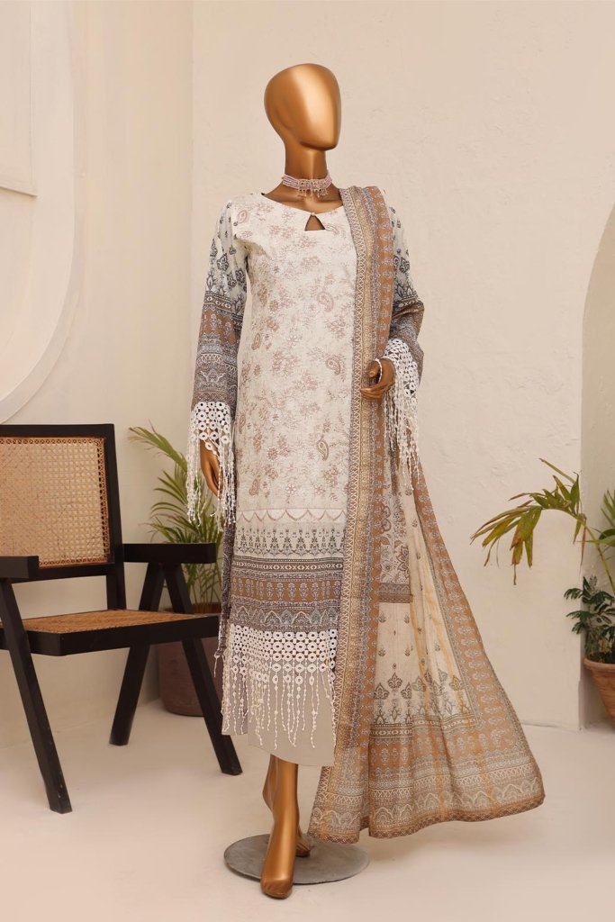 Ever Green Unstitched Digital Printed Lawn With Embroidered Shirt With Digital Printed Diamond Duppata EVR-005
