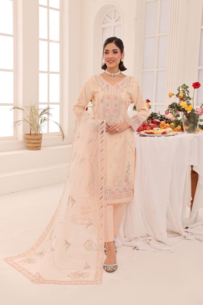 Sadabahar Vol-2 Stitched Luxury Formal EmbroideredOrganza With Fancy Embroidered Cutwork Dupatta SAD-002