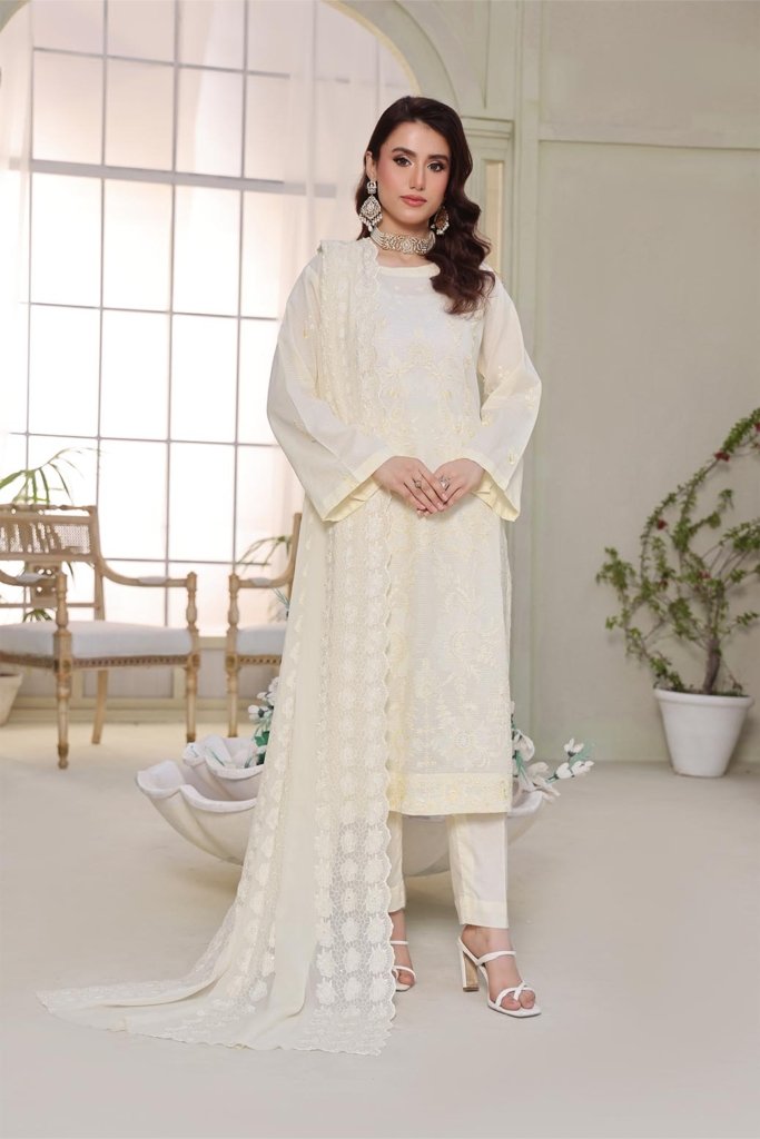 Traddition Unstitched Embroidered Doriya Lawn Shirt With Fancy Bamber Chiffon Duppata TRA-002
