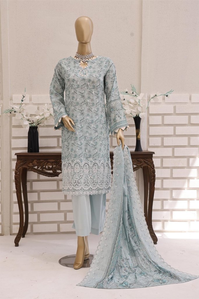 Pearl White Vol-2 Unstitched Digital Printed Lawn With Embroidered Front & 2 Side Scalloped Printed Voil Duppata PEA-013