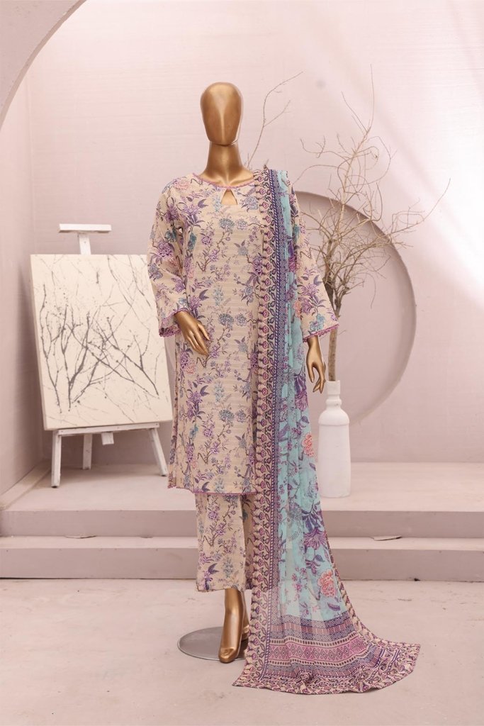 Dr Print Vol 13 Unstitched Digital Printed Doriya Lawn With Digital Printed Bamber Chiffon Duppata DPR-058
