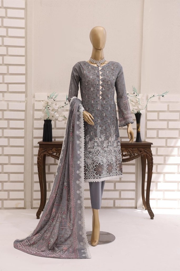 Pearl White Vol-2 Unstitched Digital Printed Lawn With Embroidered Front & 2 Side Scalloped Printed Voil Duppata PEA-014