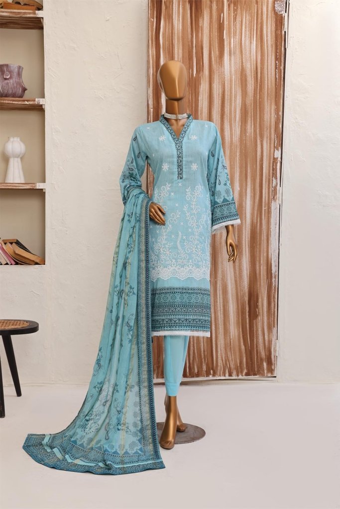 Ever Green Unstitched Digital Printed Lawn With Embroidered Shirt With Digital Printed Diamond Duppata EVR-007