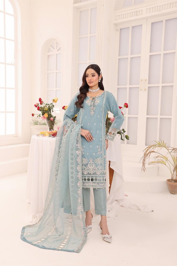 Sadabahar Vol-2 Stitched Luxury Formal EmbroideredOrganza With Fancy Embroidered Cutwork Dupatta SAD-003