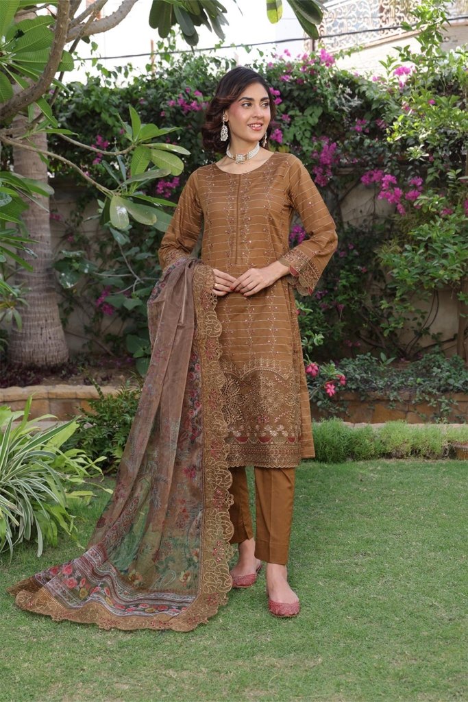 BUNAI VOL-02 Unstitched Embroidered Doriya Fancy Dobby Lawn With Fancy Duppata BUN-004