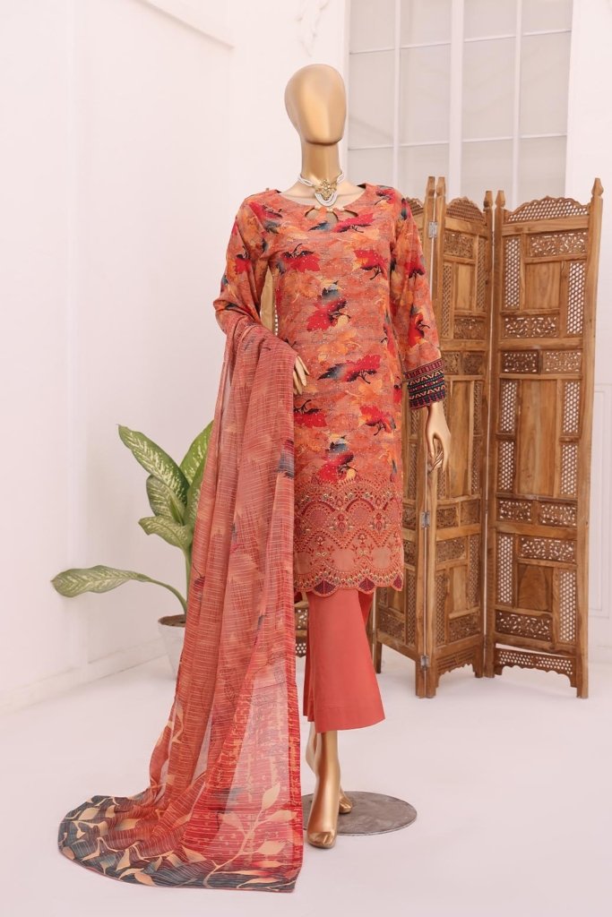 3D Daman Kari Vol 2 Unstitched Digital Printed Lawn With Embroidered Hemline With Digital Printed Voil Duppata DAM-020