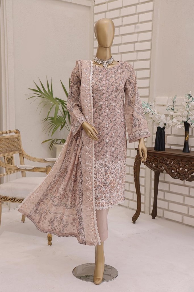 Pearl White Vol-2 Unstitched Digital Printed Lawn With Embroidered Front & 2 Side Scalloped Printed Voil Duppata PEA-015