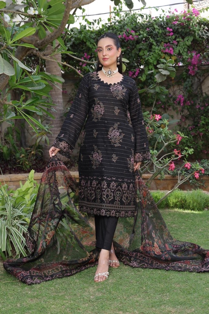 BUNAI VOL-02 Unstitched Embroidered Doriya Fancy Dobby Lawn With Fancy Duppata BUN-003