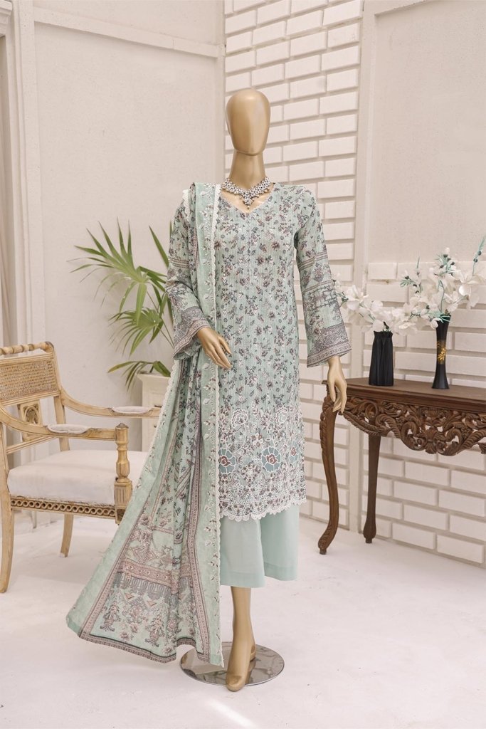 Pearl White Vol-2 Unstitched Digital Printed Lawn With Embroidered Front & 2 Side Scalloped Printed Voil Duppata PEA-017
