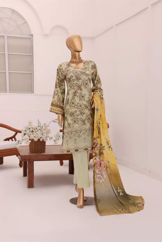 3D Daman Kari Vol 2 Unstitched Digital Printed Lawn With Embroidered Hemline With Digital Printed Voil Duppata DAM-013