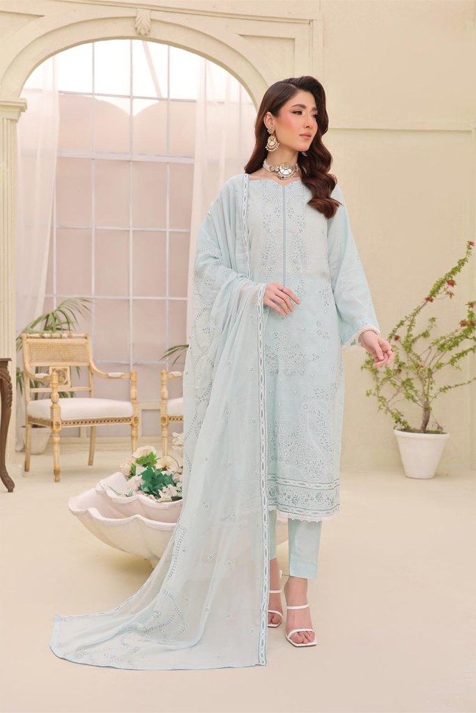 Traddition Unstitched Embroidered Doriya Lawn Shirt With Fancy Bamber Chiffon Duppata TRA-005