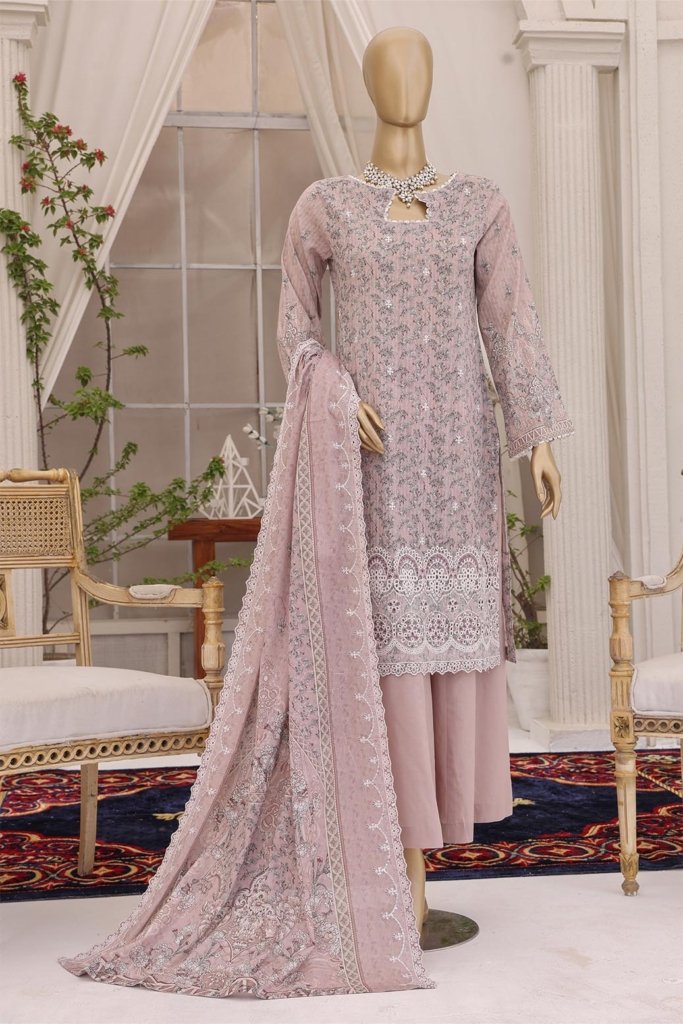 Pearl White Vol-2 Unstitched Digital Printed Lawn With Embroidered Front & 2 Side Scalloped Printed Voil Duppata PEA-018