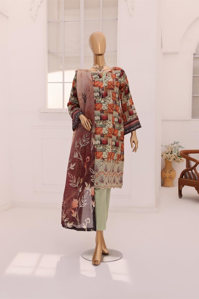 3D Daman Kari Vol 2 Unstitched Digital Printed Lawn With Embroidered Hemline With Digital Printed Voil Duppata DAM-014