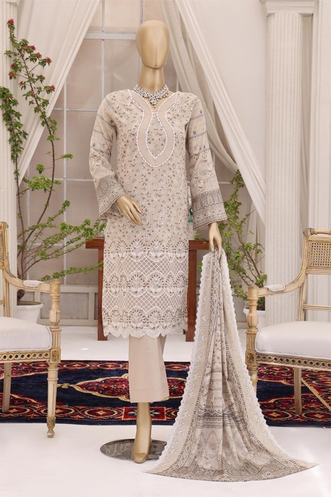 Pearl White Vol-2 Unstitched Digital Printed Lawn With Embroidered Front & 2 Side Scalloped Printed Voil Duppata PEA-019