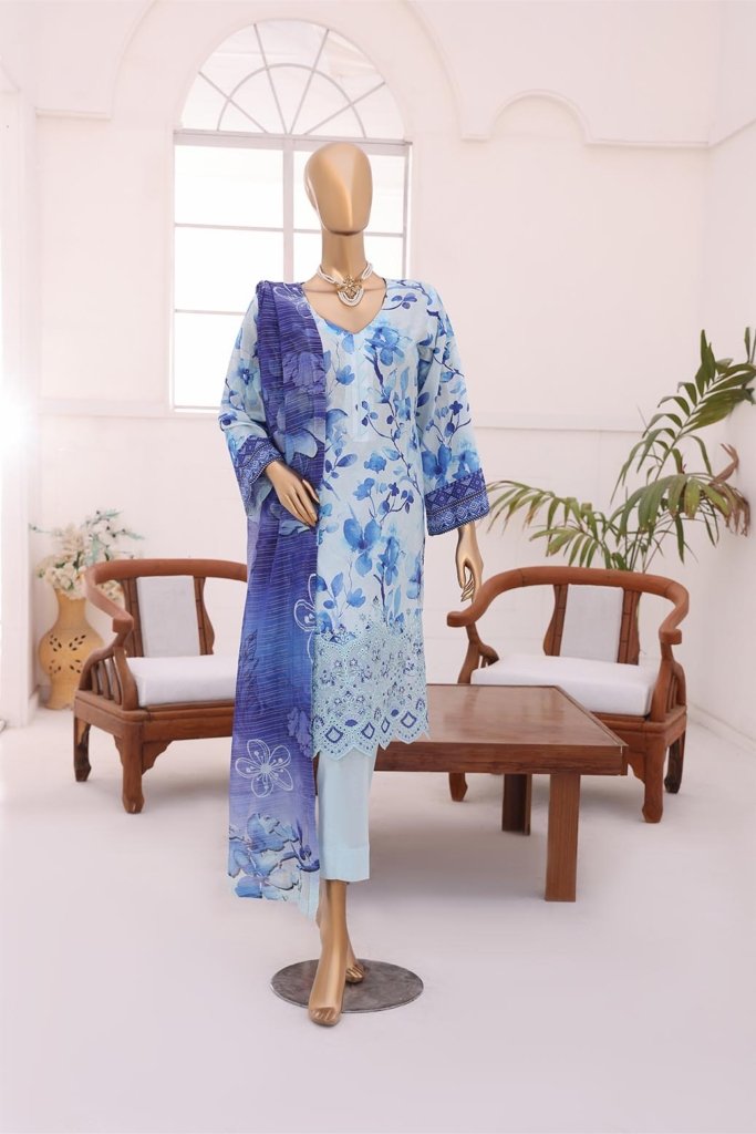 3D Daman Kari Vol 2 Unstitched Digital Printed Lawn With Embroidered Hemline With Digital Printed Voil Duppata DAM-016
