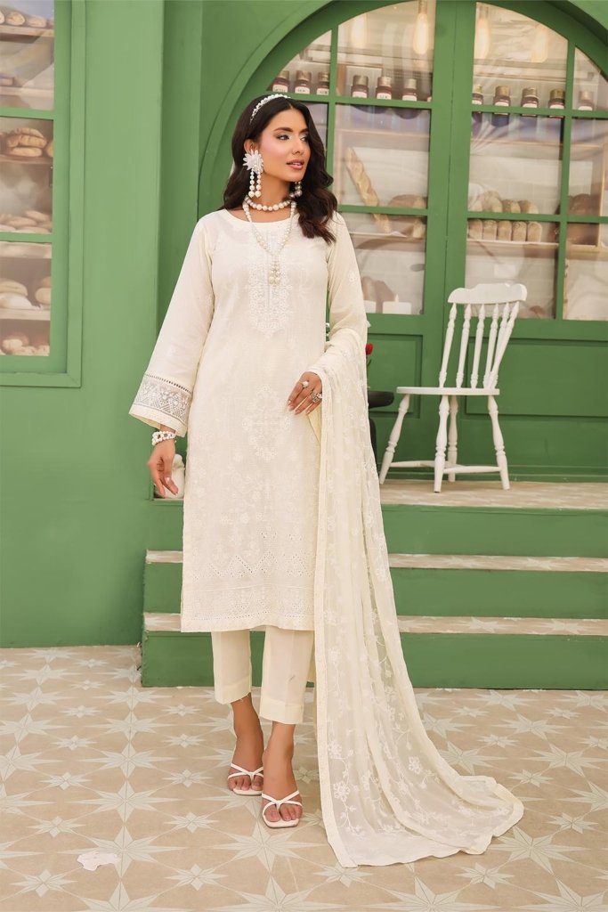 Vanilla Unstitched Dyed Embroidered Doriya Lawn With Exclusive Embroidered Bamber Chiffon Duppata VAN-001