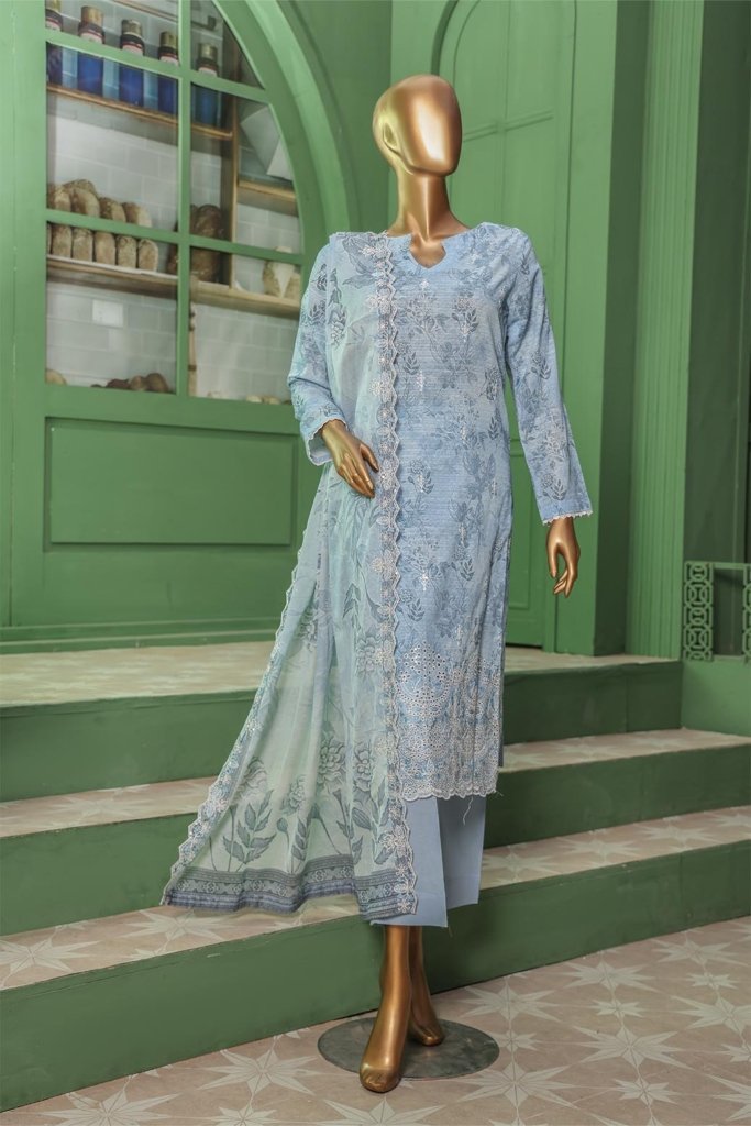 Pearl White Vol-3 Unstitched Digital Printed Lawn With Embroidered Front & 2 Side Scalloped Printed Voil Duppata PEA-022