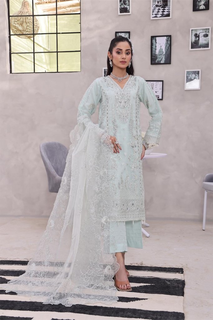 Sania Unstitched Fancy Organza Shirt With Embroidered & Adda Takai Hand Work SAN-002
