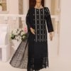 Monochrome Unstitched Dyed Zari Schiffli Shirt With Fancy Embroidered Bamber Chiffon Duppata MON-003