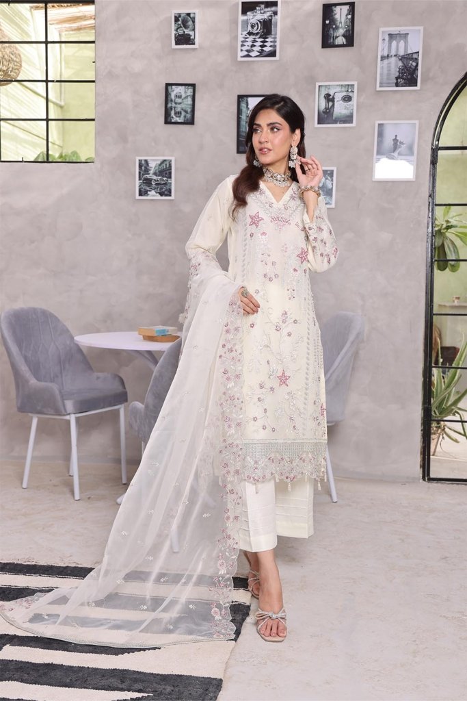 Sania Unstitched Fancy Organza Shirt With Embroidered & Adda Takai Hand Work SAN-003