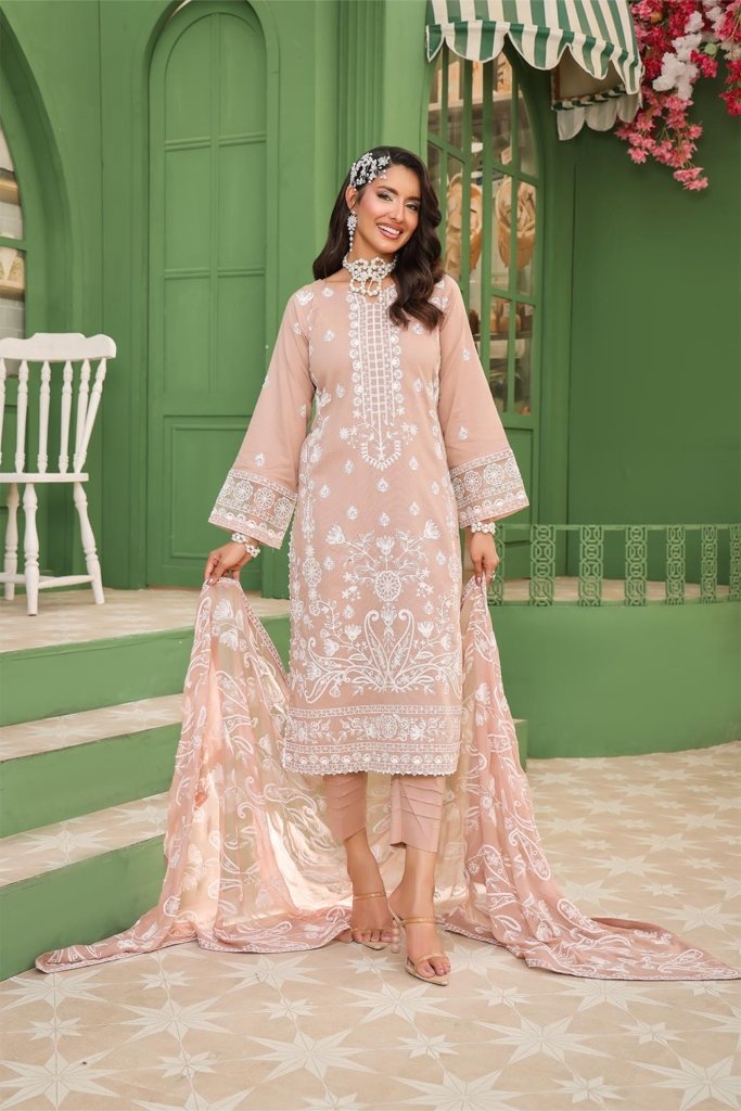 Vanilla Unstitched Dyed Embroidered Doriya Lawn With Exclusive Embroidered Bamber Chiffon Duppata VAN-005