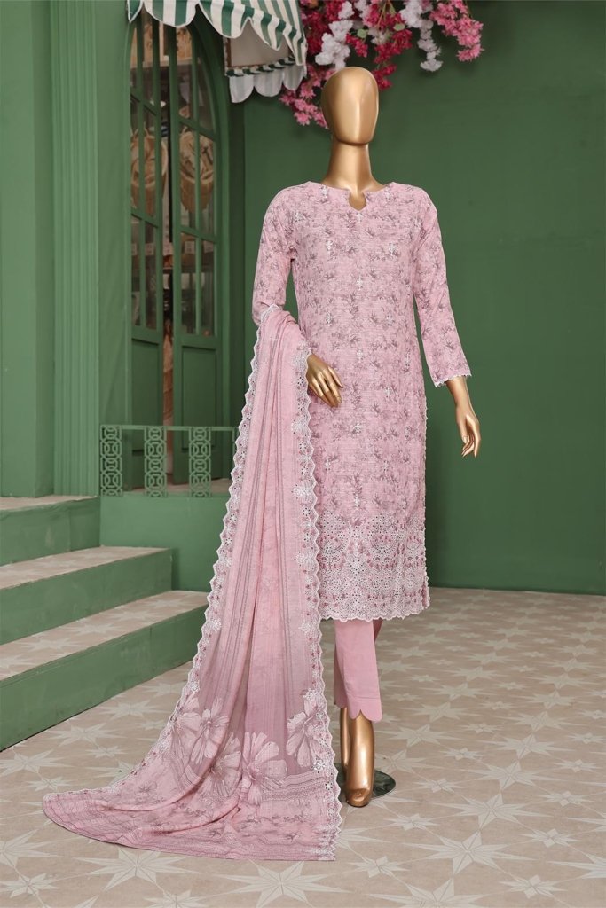 Pearl White Vol-3 Unstitched Digital Printed Lawn With Embroidered Front & 2 Side Scalloped Printed Voil Duppata PEA-027