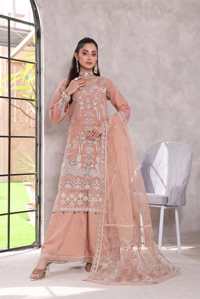 Sania Unstitched Fancy Organza Shirt With Embroidered & Adda Takai Hand Work SAN-004