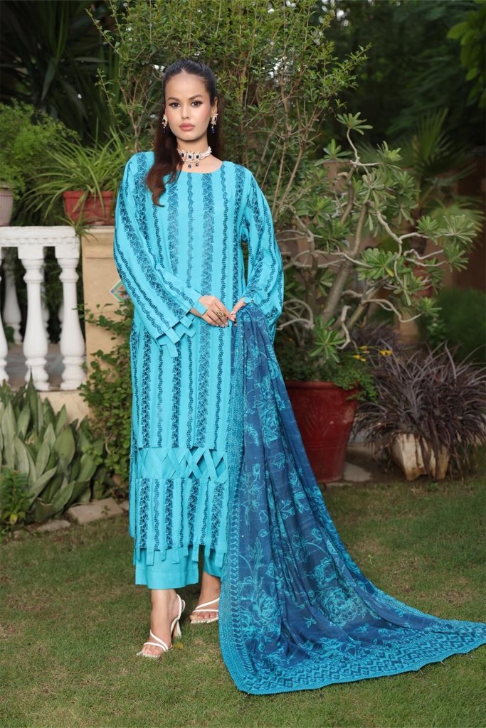 Mizka Unstitched dyed Slub Shirt With All Overe Schiffli With Sequins MONARCH Duppata MIZ-001