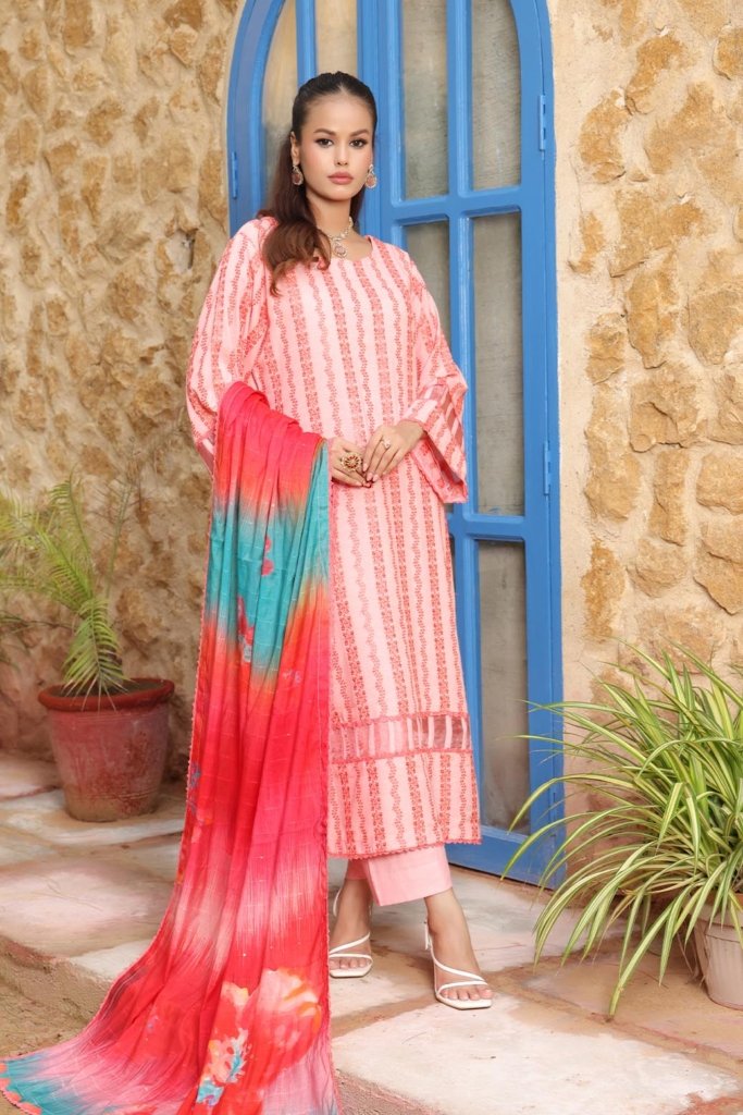 Mizka Unstitched dyed Slub Shirt With All Overe Schiffli With Sequins MONARCH Duppata MIZ-003