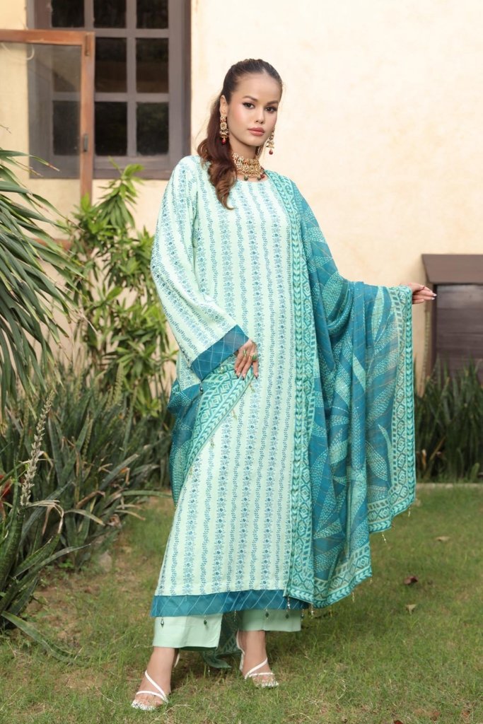 Mizka Unstitched dyed Slub Shirt With All Overe Schiffli With Sequins MONARCH Duppata MIZ-010