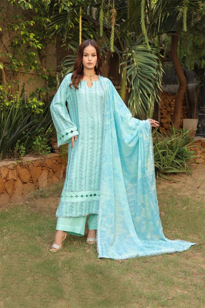 Mizka Unstitched dyed Slub Shirt With All Overe Schiffli With Sequins MONARCH Duppata MIZ-004