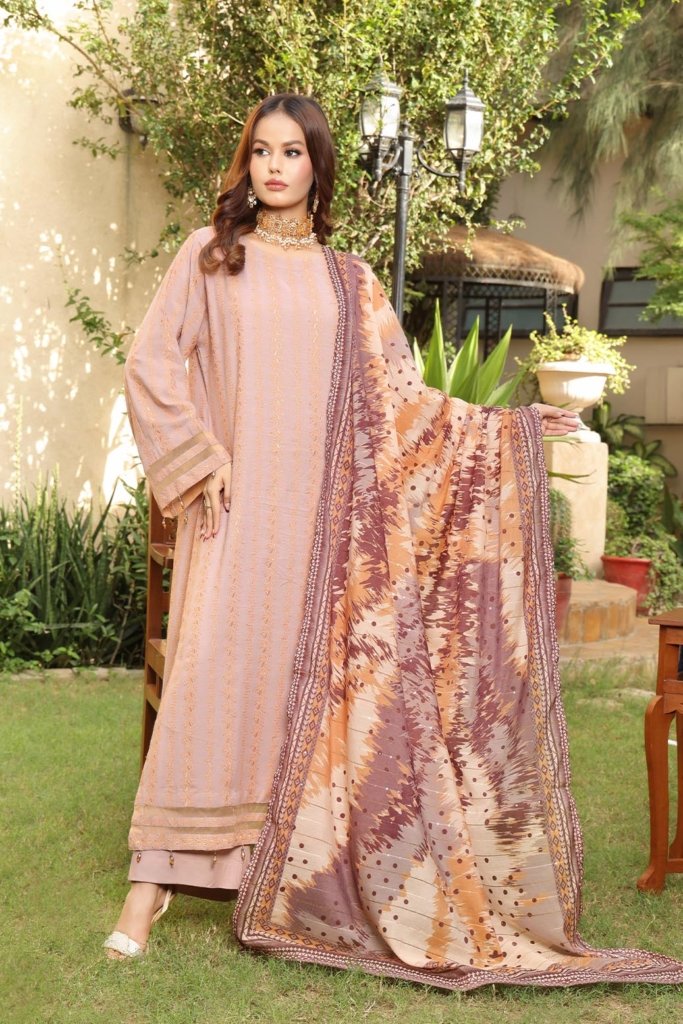 Mizka Unstitched dyed Slub Shirt With All Overe Schiffli With Sequins MONARCH Duppata MIZ-005