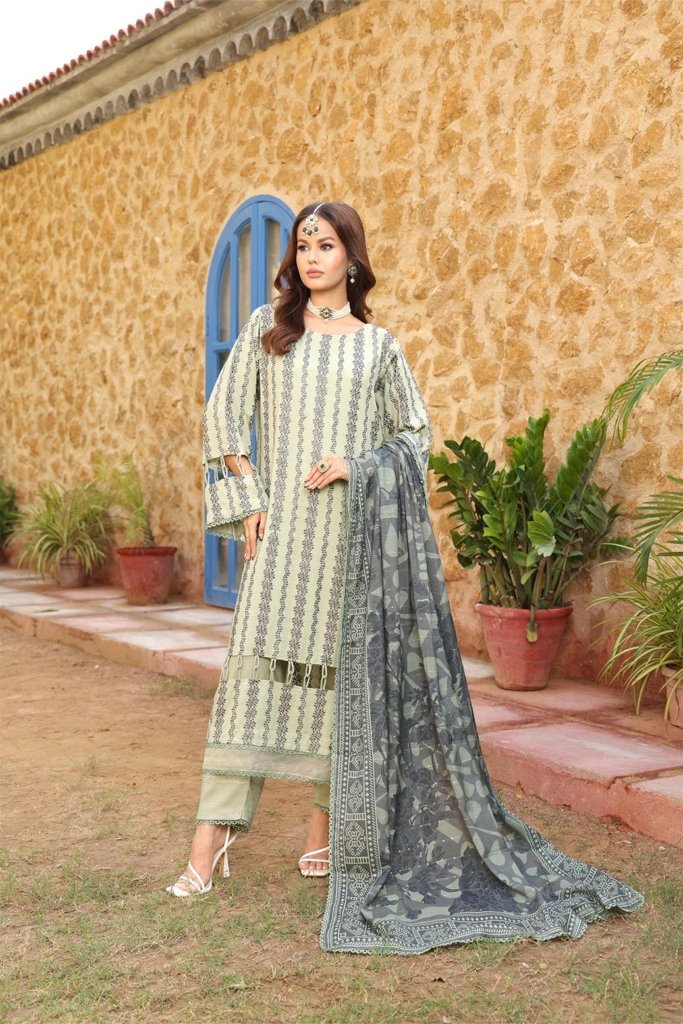 Mizka Unstitched dyed Slub Shirt With All Overe Schiffli With Sequins MONARCH Duppata MIZ-007