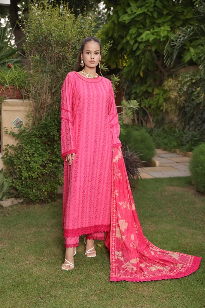 Mizka Unstitched dyed Slub Shirt With All Overe Schiffli With Sequins MONARCH Duppata MIZ-009