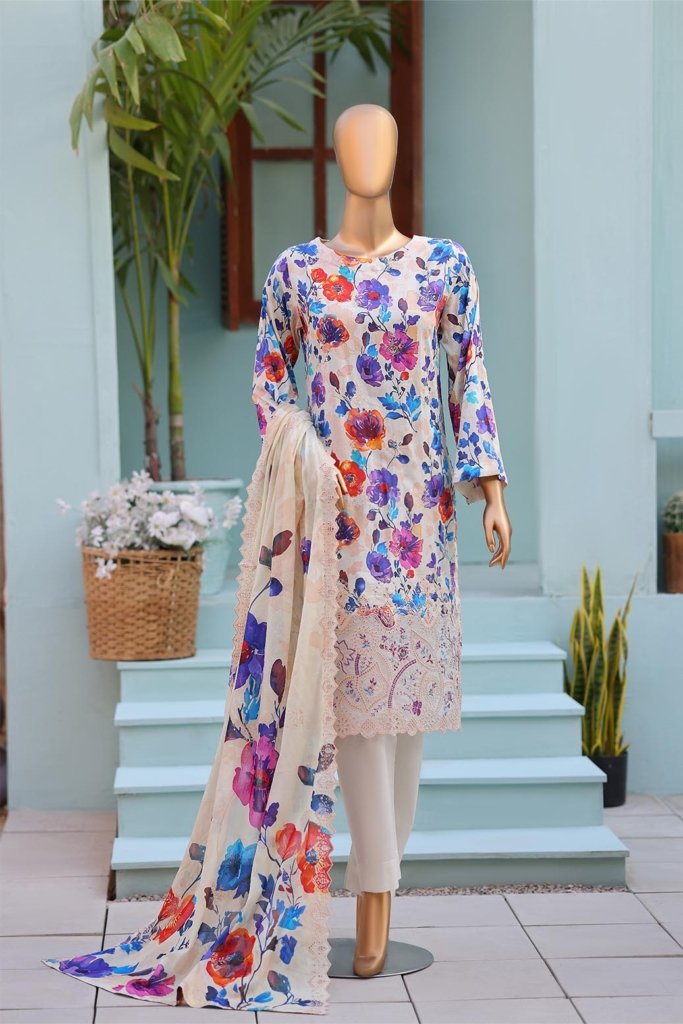 4D Daman & Cutwork Kari Unstitched - Vol-2 - 3 Piece - DAM-011